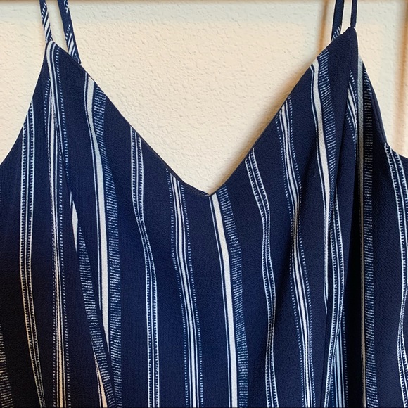 NWT Monteau Navy & White Striped Jumpsuit with Leg Slits - Size M - Picture 3 of 9